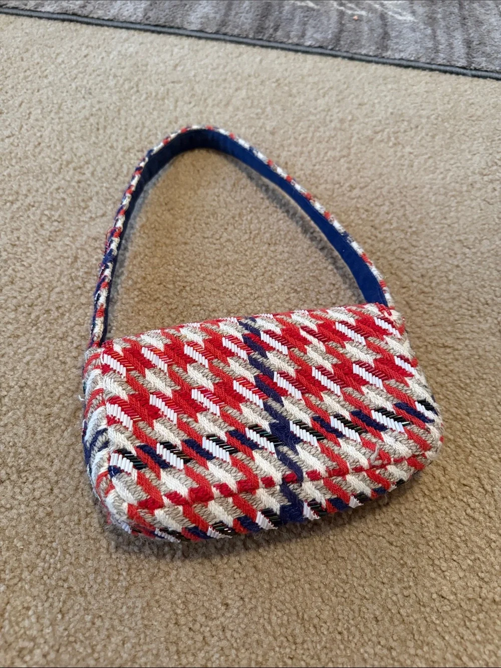 Anthropologie Tweed Beaded Mini Shoulder Bag